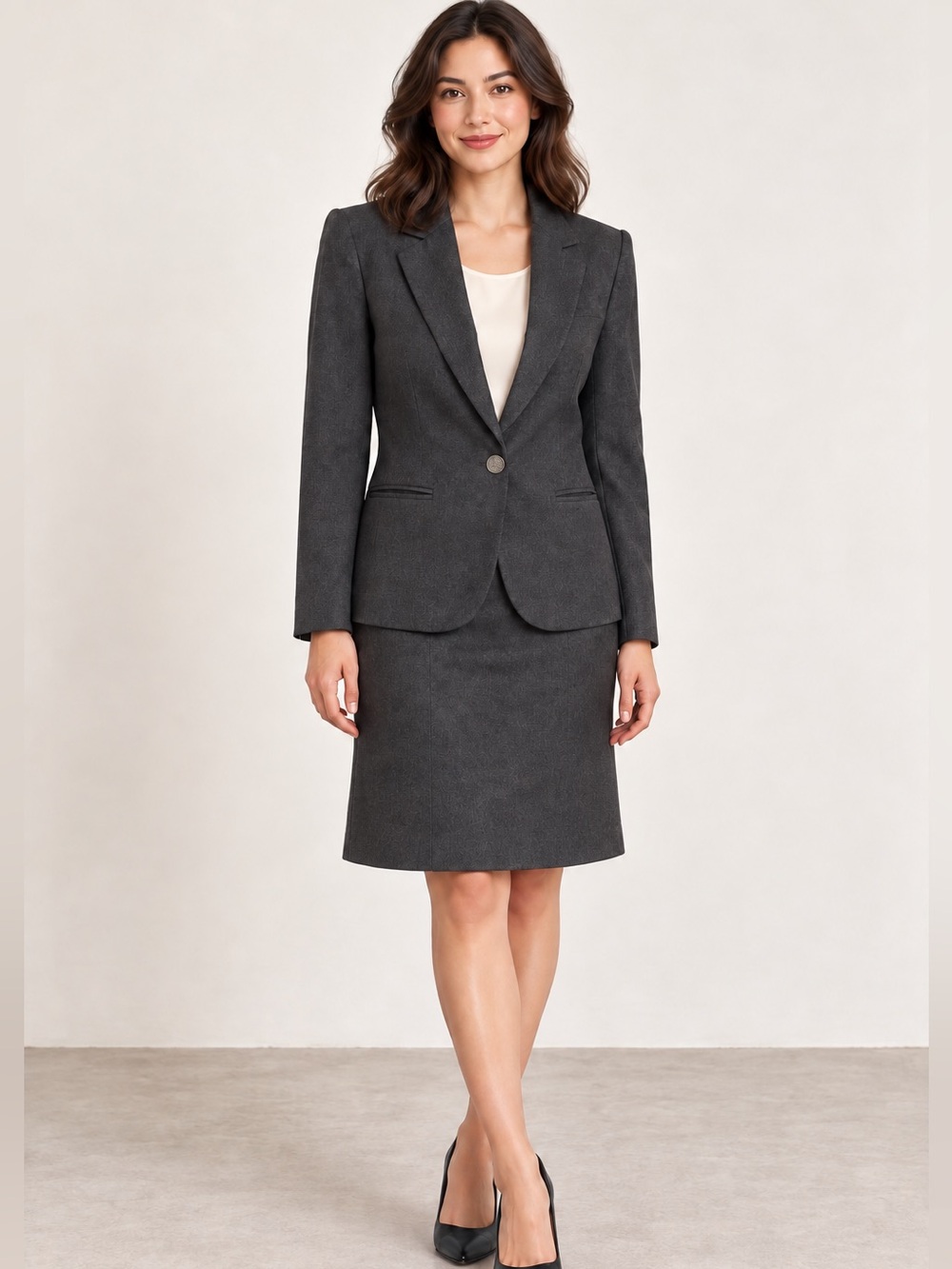 Vintage Braemar Charcoal Wool Blazer & Pleated Skirt Set | Size 10 Jacket